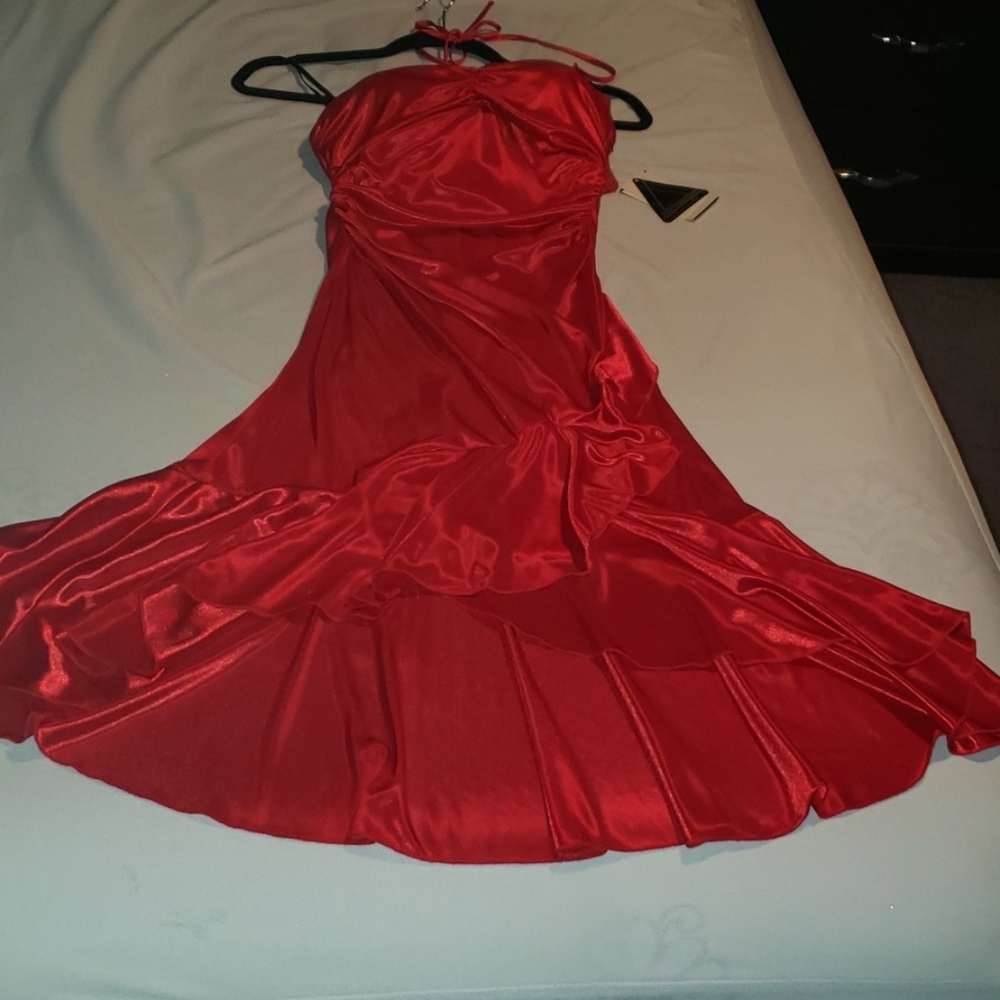 Red dress with spaghetti halter straps, NWT